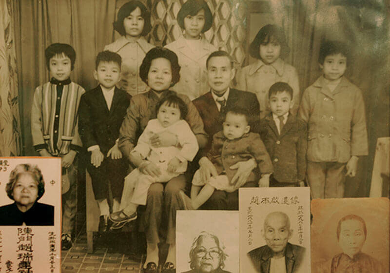Mr Chan’s family photo from Hong Kong (Small ID size photos are his grand and great grandparents)